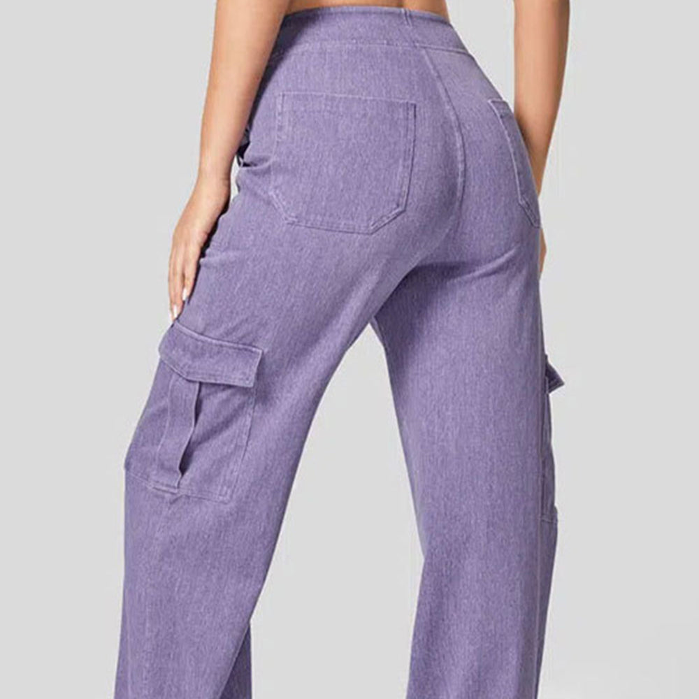 High Waist Straight Leg Cargo Jeans