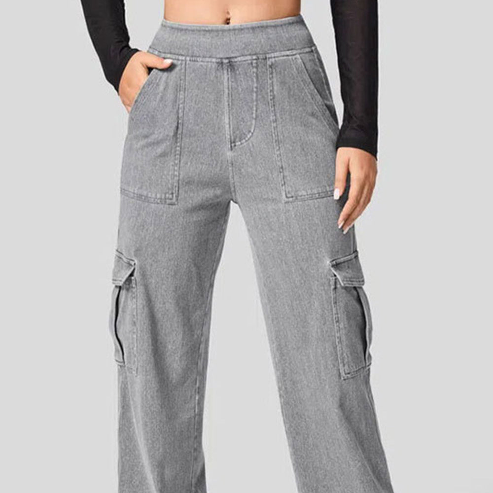 High Waist Straight Leg Cargo Jeans